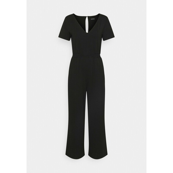 Even&Odd LOUNGE WIDE JUMPSUIT WITH RUSHING AT WAIST Kombinezon black EV421T04L