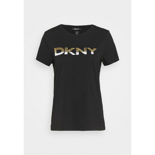 DKNY OMBRE SEQUIN LOGO T-shirt z nadrukiem black/gold DK121D037