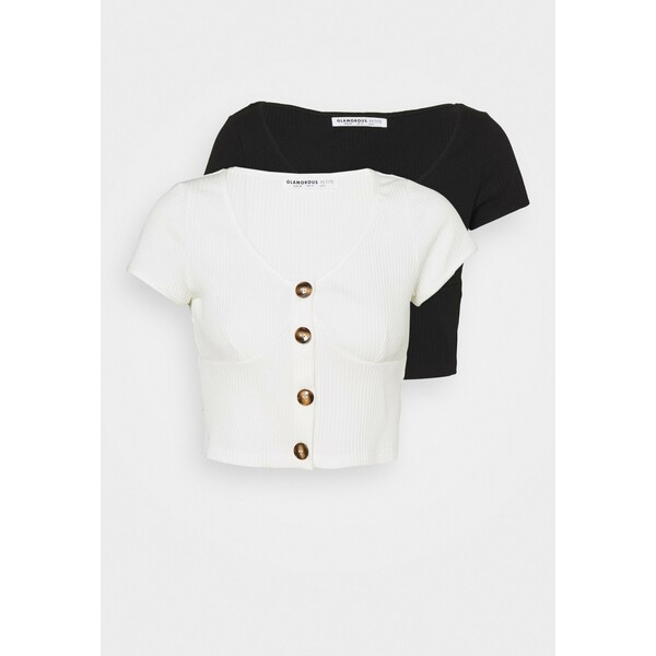 Glamorous Petite FITTED CROP 2 PACK T-shirt z nadrukiem black/off white GLB21D01K