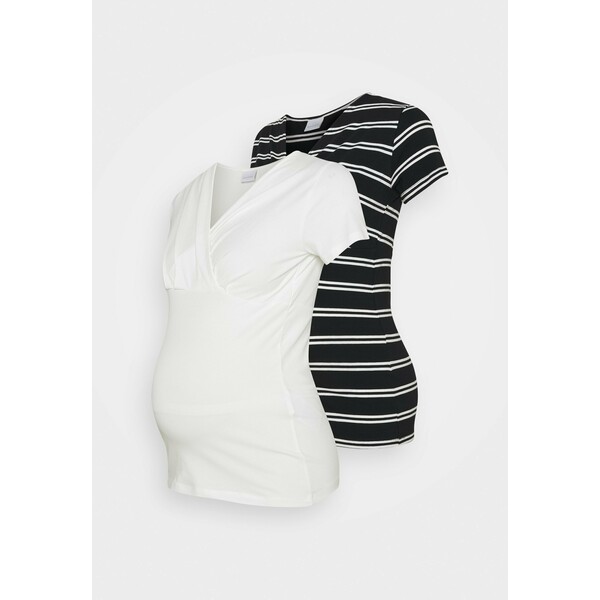 MAMALICIOUS MLSIA TESS 2 PACK T-shirt z nadrukiem snow white/black M6429G0OP