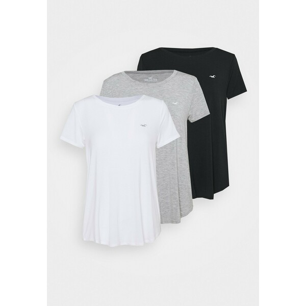 Hollister Co. EASY CREW 3 PACK T-shirt z nadrukiem white/grey/black H0421D09W