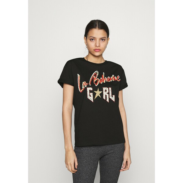 Colourful Rebel LA BOHEME GIRL BOXY TEE T-shirt z nadrukiem black C5J21D000