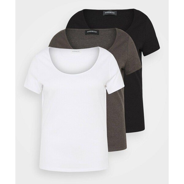 Even&Odd Curvy 3 PACK T-shirt basic mottled dark grey/white/black/ EVB21D032