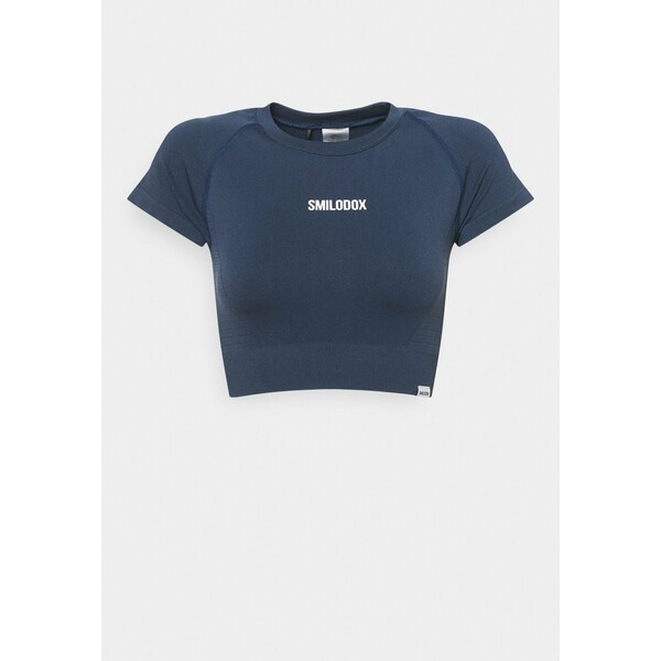 Smilodox SEAMLESS CROPPED T-shirt z nadrukiem blau SMD41D00B