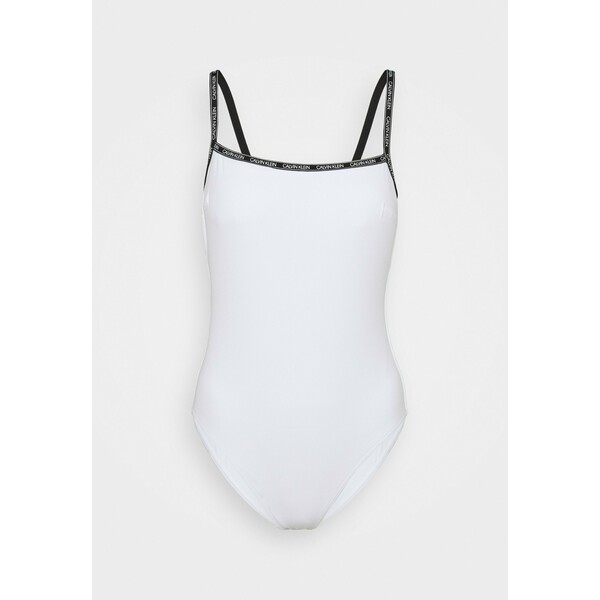 Calvin Klein Swimwear CORE LOGO TAPE SQUARE NECK ONE PIECE Kostium kąpielowy classic white C1781G011