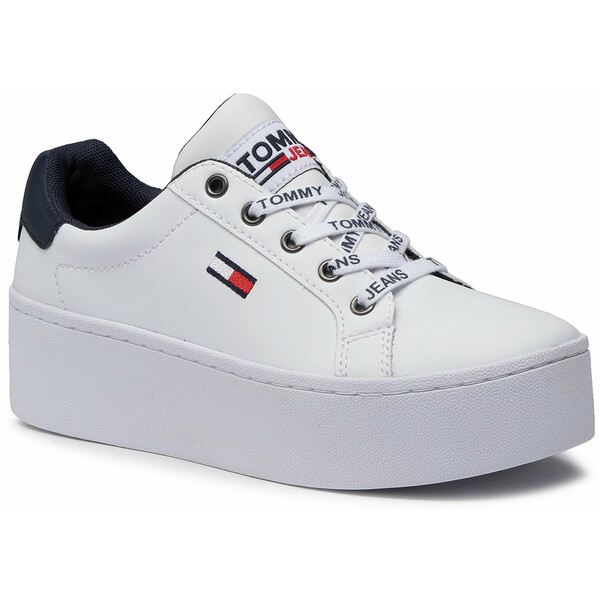 Tommy Hilfiger Sneakersy Iconic Leather Flatform Sneaker EN0EN01113 Biały