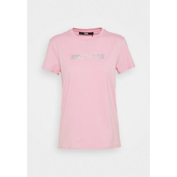KARL LAGERFELD RHINESTONE LOGO T-shirt z nadrukiem pink K4821D06H