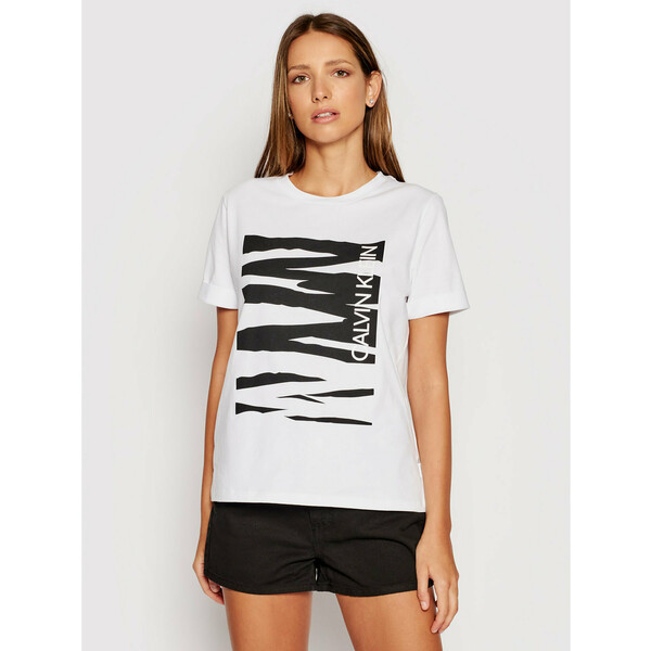 Calvin Klein T-Shirt Zebra Print K20K203030 Biały Regular Fit