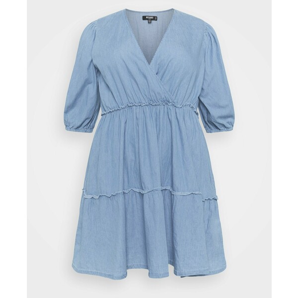 Missguided Plus CHAMBRAY TIERED BALLOON MINI DRESS Sukienka jeansowa blue M0U21C0GB