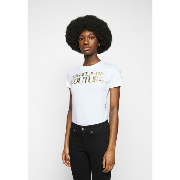 Versace Jeans Couture LADY T-shirt z nadrukiem optical white/gold VEI21D029