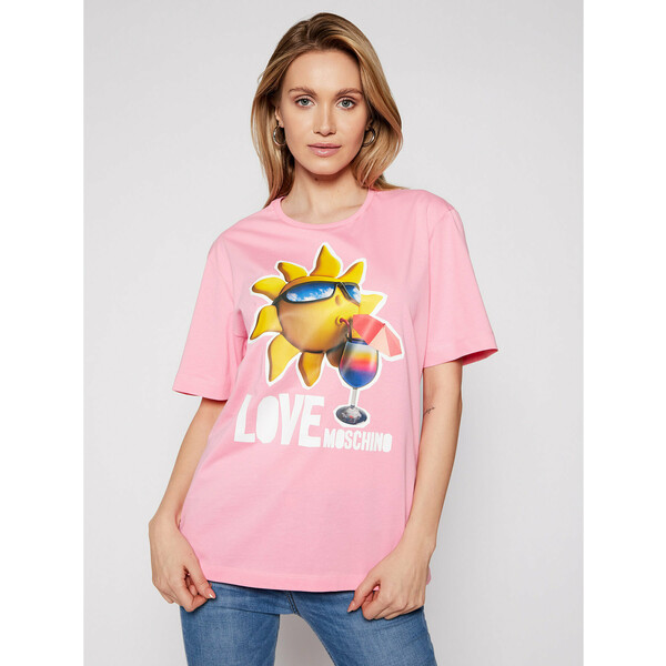 LOVE MOSCHINO T-Shirt W4F8739M 3876 Różowy Regular Fit