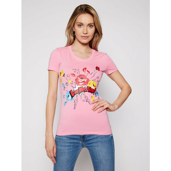 LOVE MOSCHINO T-Shirt W4H1905E 1951 Różowy Slim Fit