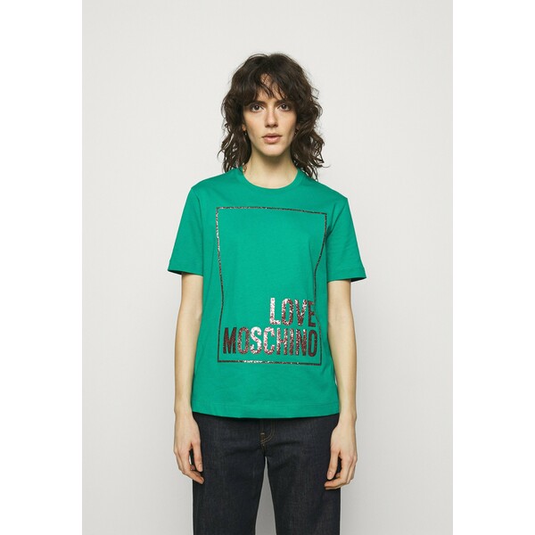Love Moschino T-shirt z nadrukiem green LO921D063
