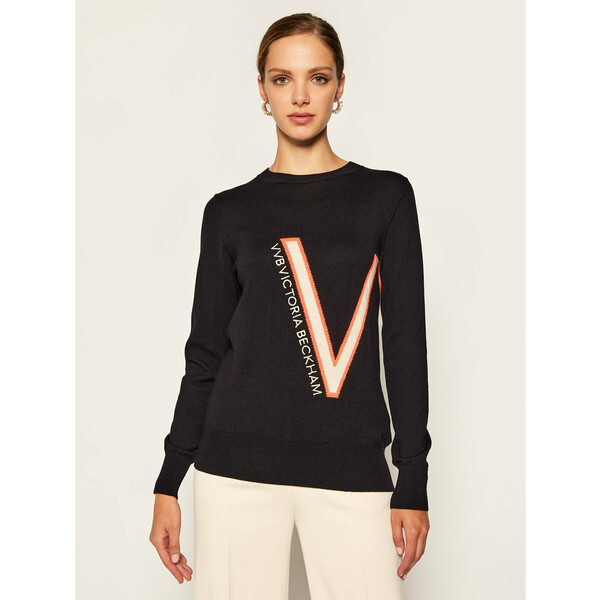 Victoria Victoria Beckham Sweter Logo Embroidered 2320KJU001613A Granatowy Regular Fit