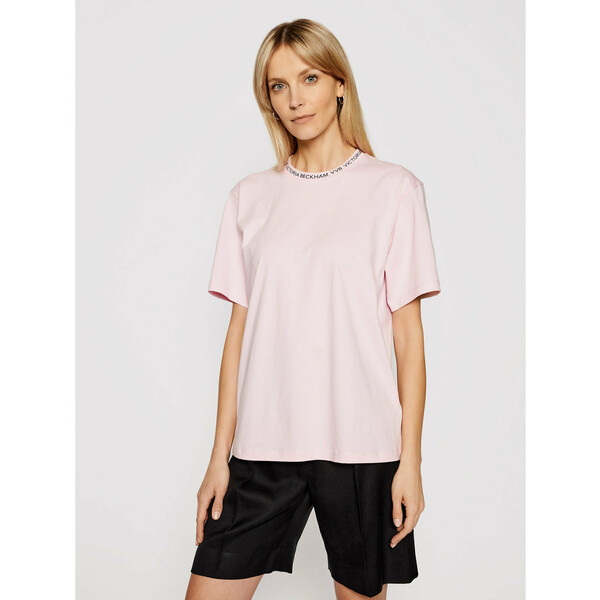 Victoria Victoria Beckham T-Shirt Logo Rib 2221JTS002471A Różowy Regular Fit