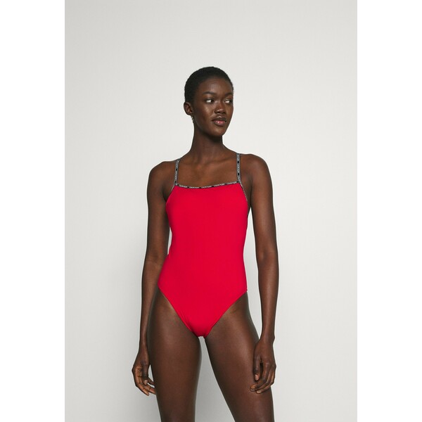 Calvin Klein Swimwear CORE LOGO TAPE SQUARE NECK ONE PIECE Kostium kąpielowy rustic red C1781G011
