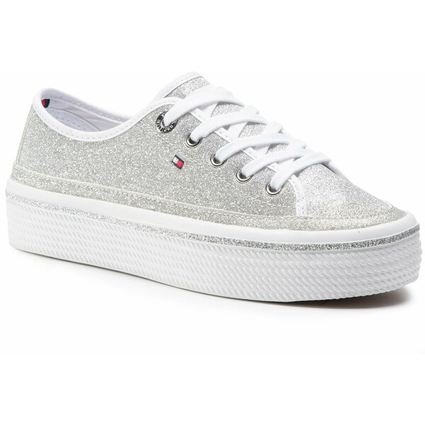 Tommy Hilfiger Sneakersy Dressy Glitter Flatform Sneaker FW0FW050010IM Srebrny