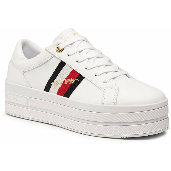 Tommy Hilfiger Sneakersy Th Signature Flatform Cupsole FW0FW05212 Biały