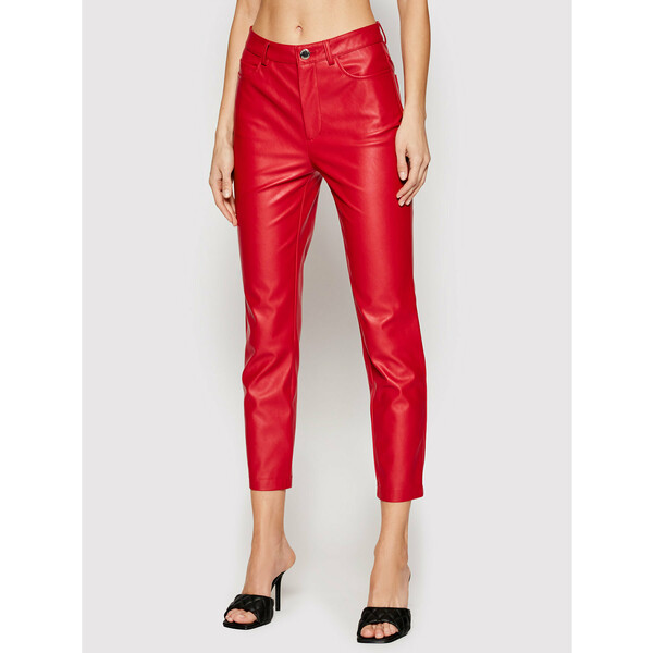 Pinko Spodnie skórzane Susan 14 PE 21 BLK01 1G15ZV 7105 Czerwony Slim Fit