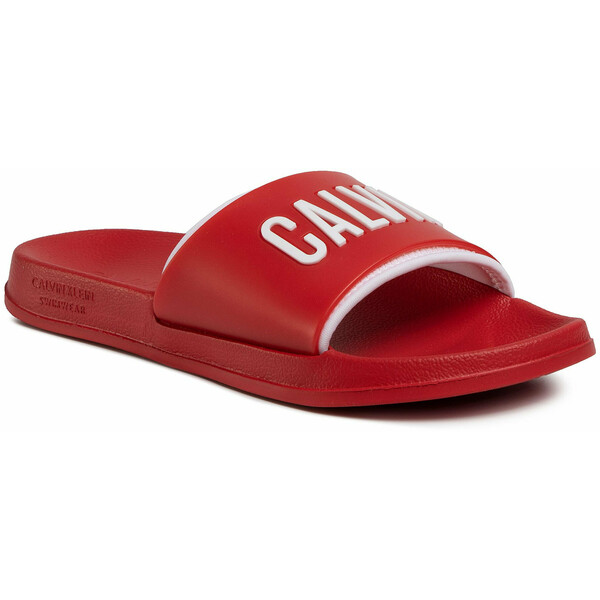 Calvin Klein Swimwear Klapki Slide KM0KM00495 Czerwony