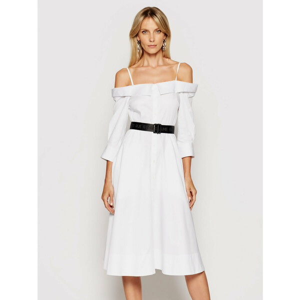 KARL LAGERFELD Sukienka koszulowa Cold Shoulder 211W1303 Biały Regular Fit