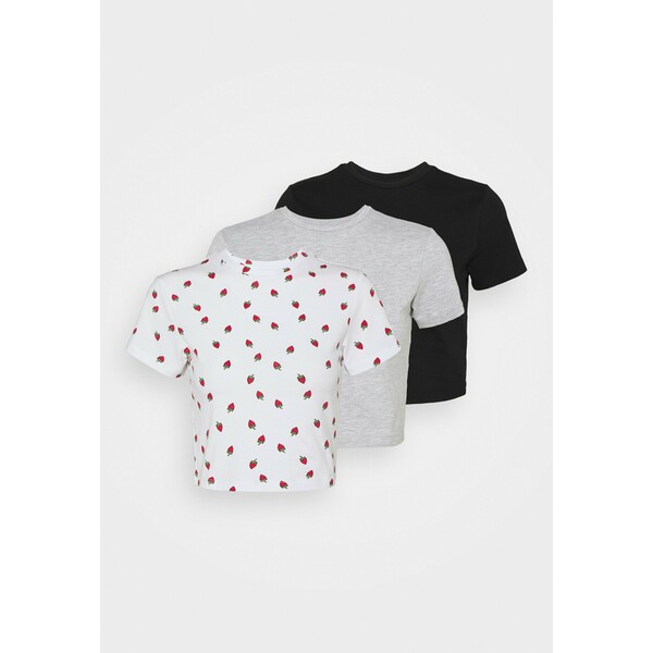 Even&Odd Petite 3 PACK T-shirt z nadrukiem black/light grey/multi-coloured EVF21D02V