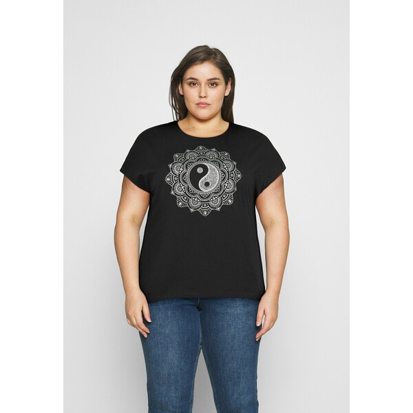 Even&Odd Curvy T-shirt z nadrukiem black EVB21D03A