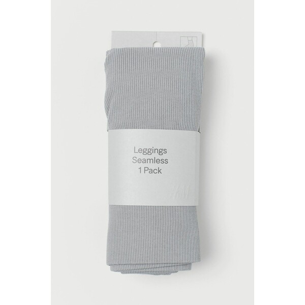 H&M Bezszwowe legginsy w prążki 0926015001 Jasnoszary melanż