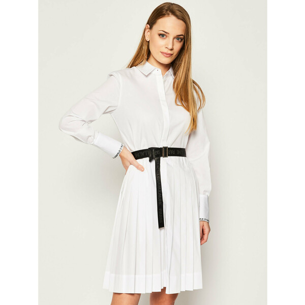 KARL LAGERFELD Sukienka koszulowa Logo Belt 201W1305 Biały Regular Fit