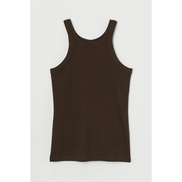 H&M Koszulka w prążki - Okrągły dekolt - Bez rękawów - -ONA 0882925070 Ciemnobrązowy