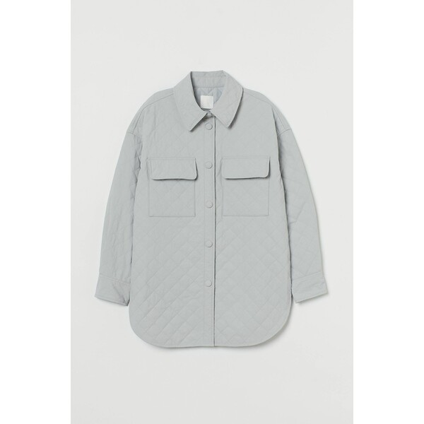 H&M Pikowana kurtka koszulowa 0950535001 Jasnoszary