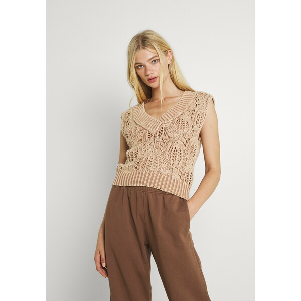 Free People POINTELLE VEST Sweter soft earth FP021I046