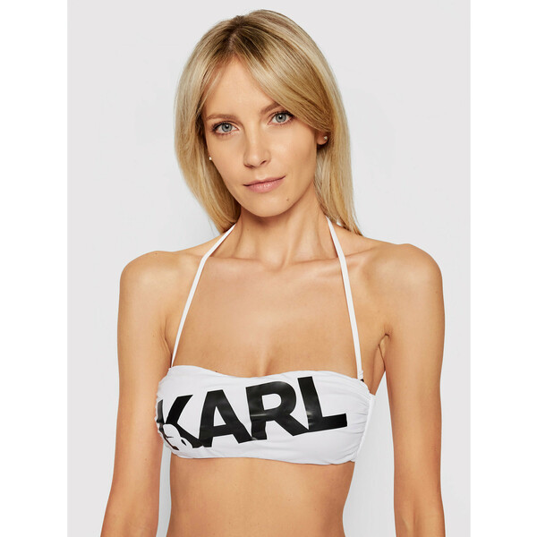 KARL LAGERFELD Góra od bikini Printed Logo KL21WTP06 Biały