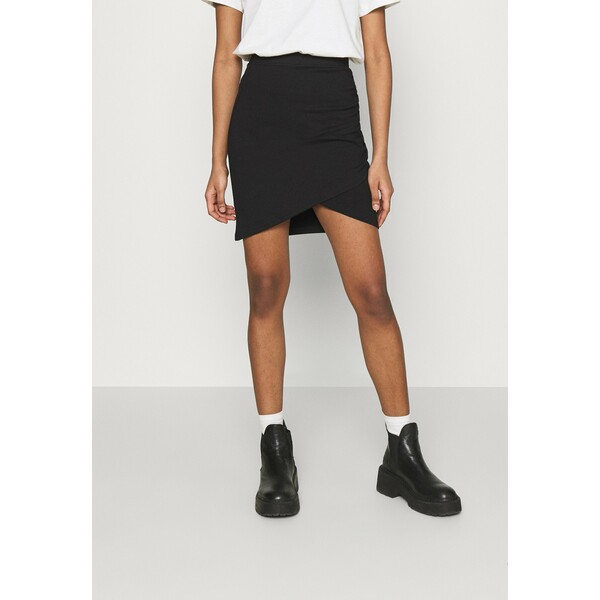 Even&Odd Asymetric overlap wrap mini high waisted skirt Spódnica ołówkowa black EV421B09X