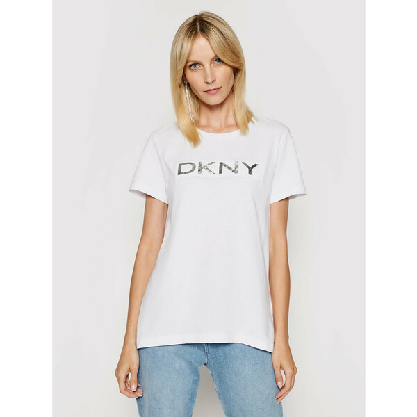 DKNY T-Shirt P0DH7CNA Biały Regular Fit
