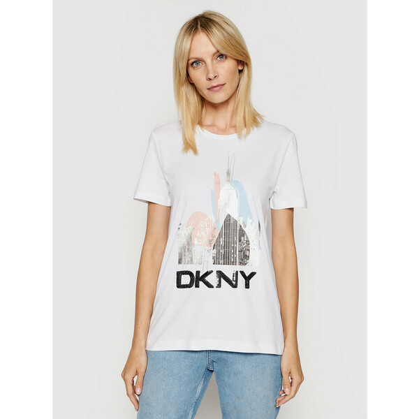 DKNY T-Shirt P02BNCNA Biały Regular Fit
