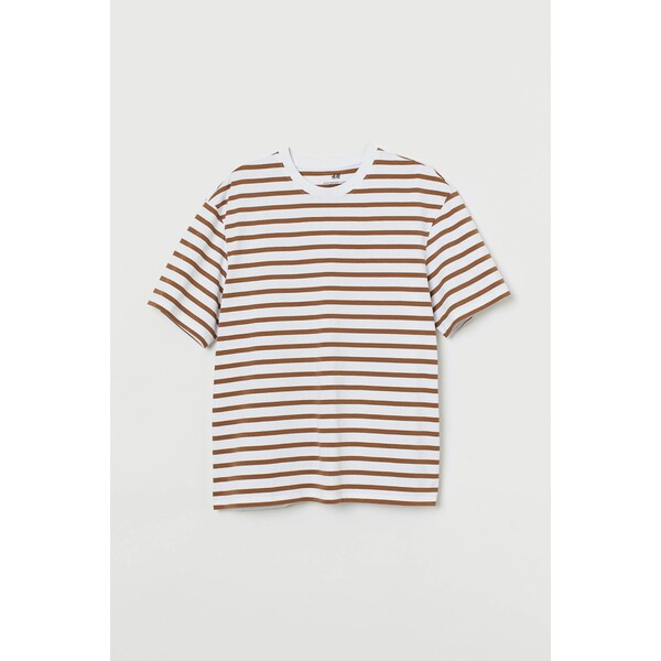 H&M T-shirt Relaxed Fit 0608945057 Biały/Brązowe paski