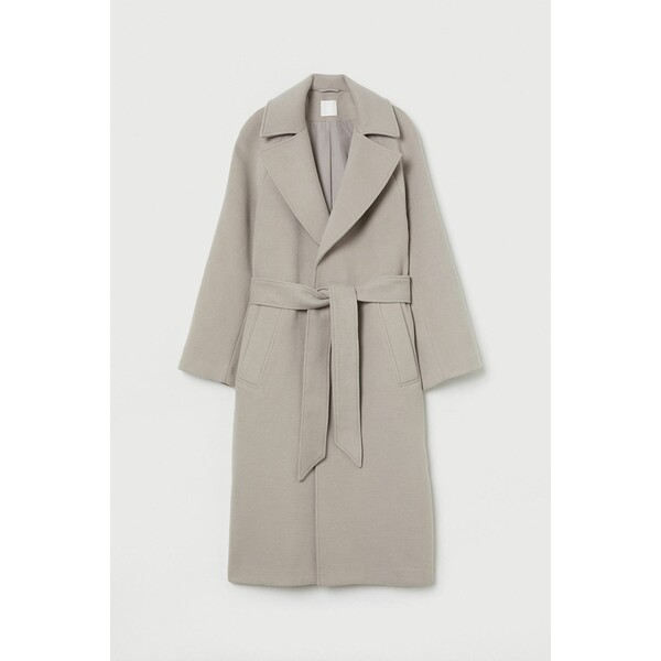 H&M Filcowany płaszcz z paskiem 0942474002 Jasny szarobeżowy