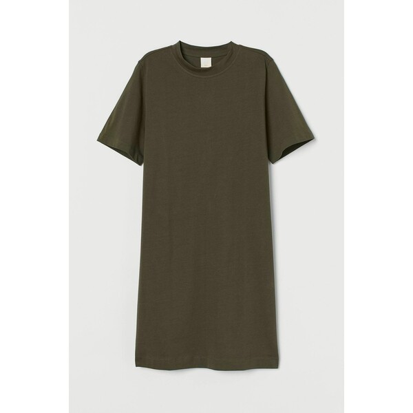 H&M Bawełniana sukienka T-shirtowa 0841434001 Ciemna zieleń khaki