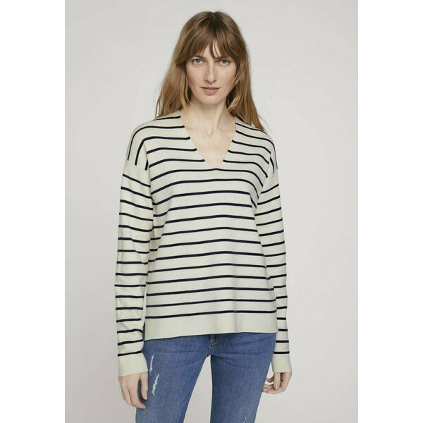 TOM TAILOR Sweter offwhite navy stripe TO221I0MP-A11
