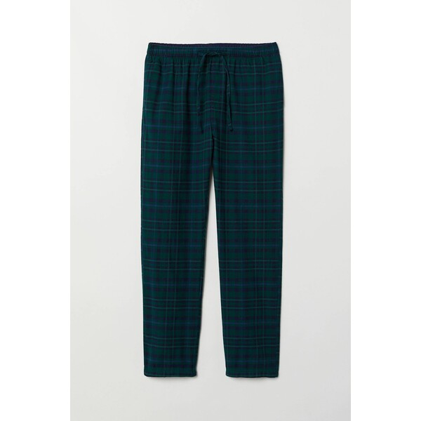 H&M Flanelowe spodnie piżamowe 0543035016 Ciemnozielony/Niebieska krata