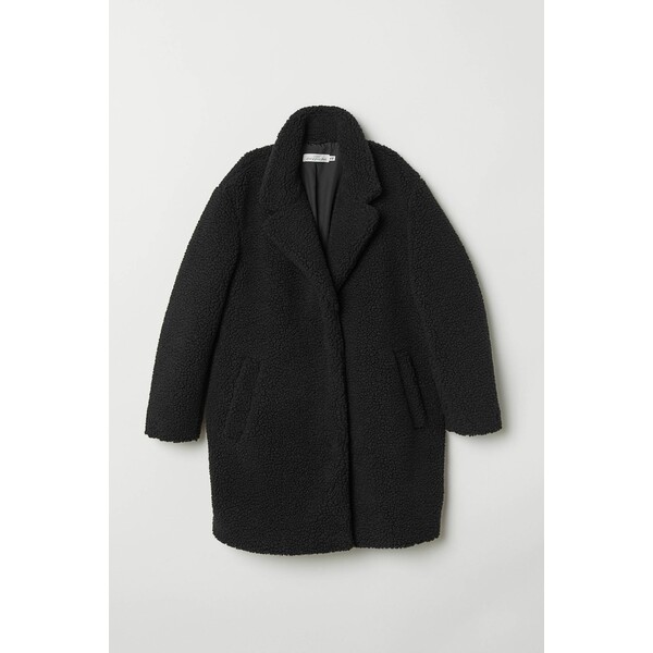 H&M Krótki płaszcz pluszowy 0666006006 Czarny