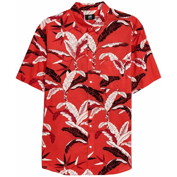 H&M Bawełniana koszula Regular Fit 0501620070 Czerwony/Nadruk liści