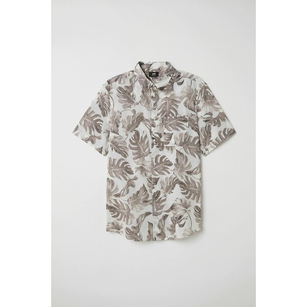 H&M Bawełniana koszula Regular Fit 0501620070 Biały/Wzór liści