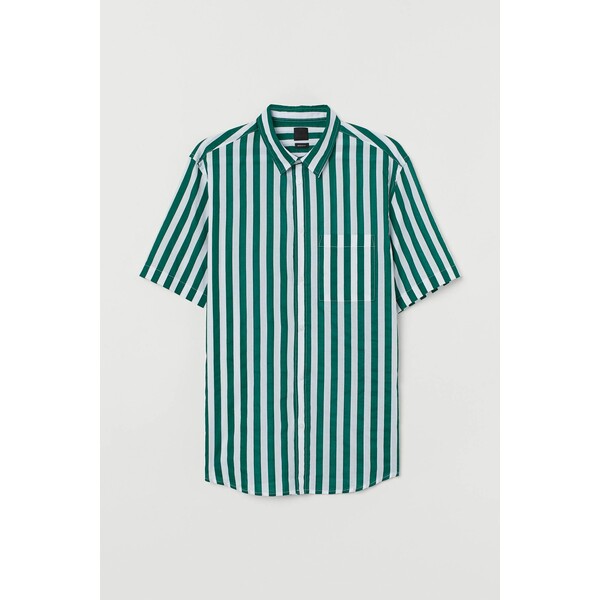 H&M Bawełniana koszula Regular Fit 0501620070 Biały/Zielone paski