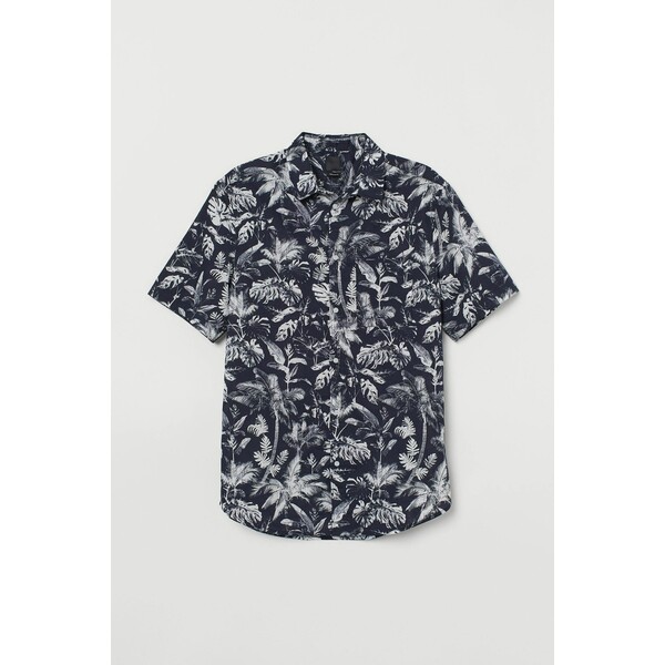 H&M Bawełniana koszula Regular Fit 0501620070 Ciemnoniebieski/Nadruk liści