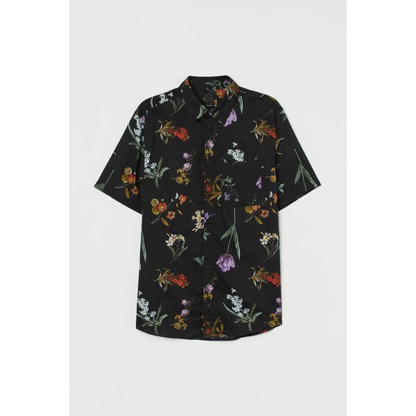 H&M Bawełniana koszula Regular Fit 0501620070 Czarny/Kwiaty