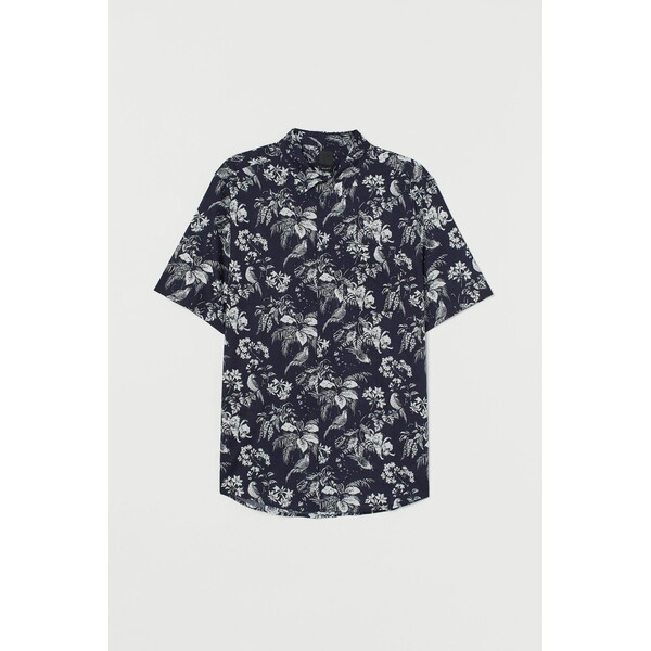 H&M Bawełniana koszula Regular Fit 0501620070 Granatowy/Nadruk liści