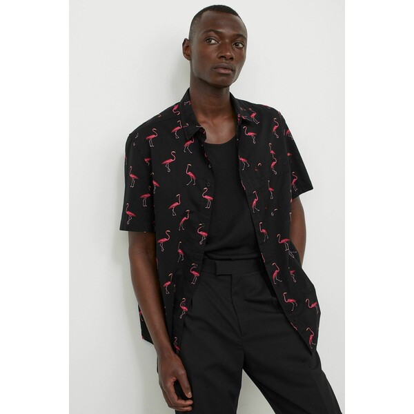 H&M Bawełniana koszula Regular Fit 0501620070 Czarny/Flamingi