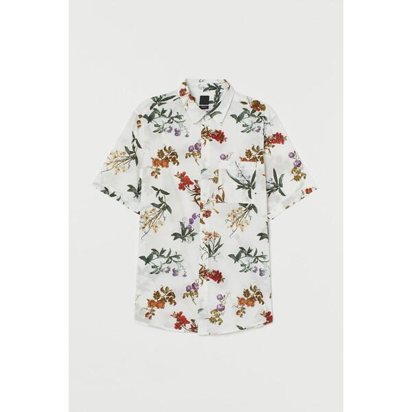 H&M Bawełniana koszula Regular Fit 0501620070 Naturalna biel/Rośliny